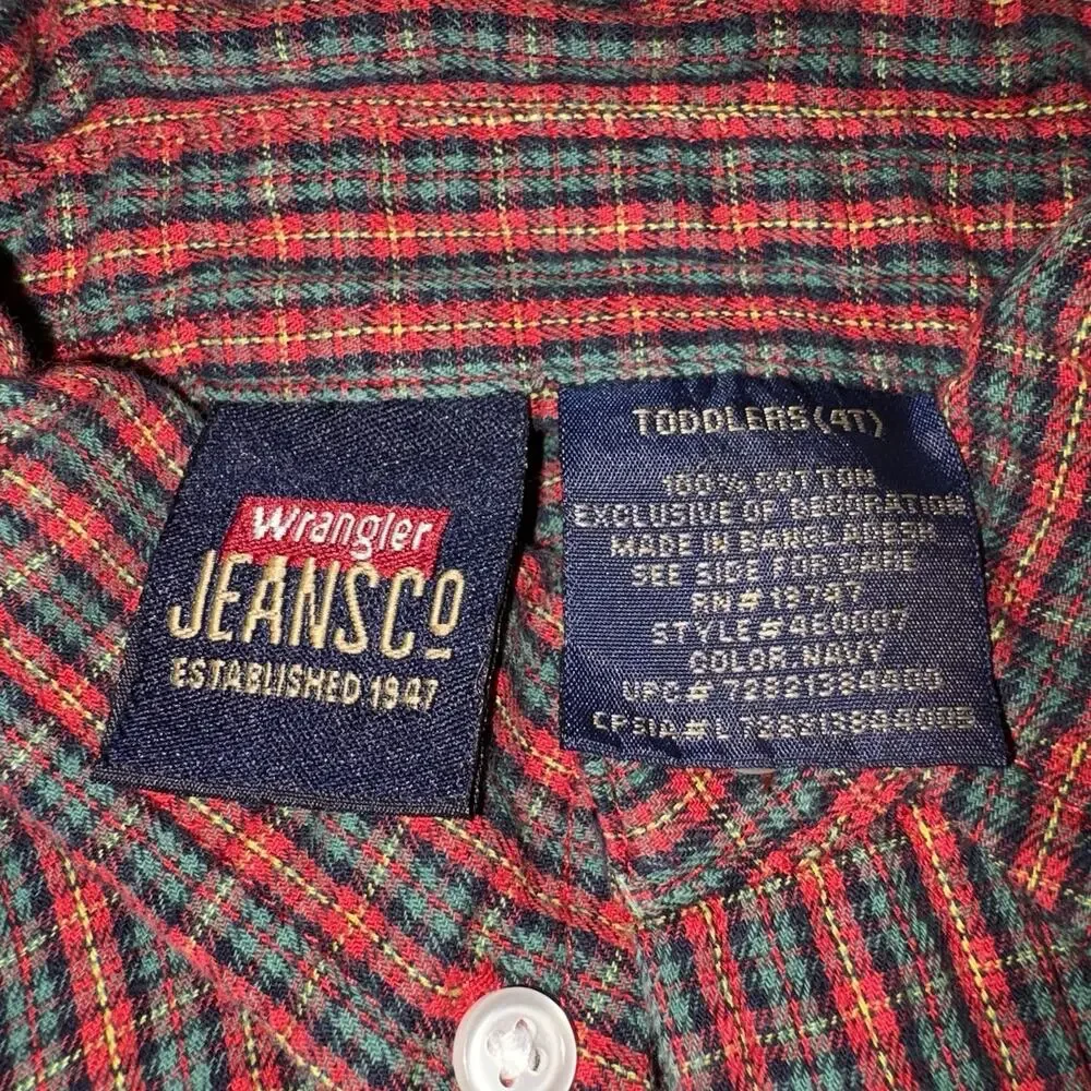 Wrangler Toddler Boys Plaid Button Down Shirt 4T Long Sleeve Horse Logo Western